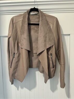 bagatelle Taupe Draped Faux Leather Jacket